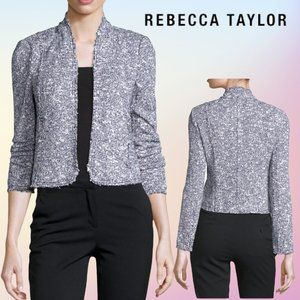 Navy/White Rebecca Taylor Stretch-Boucle Crop Jacket Size 8
